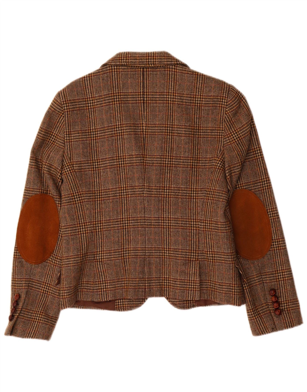 ZARA Womens Crop 1 Button Blazer Jacket UK 14 Large Brown Houndstooth