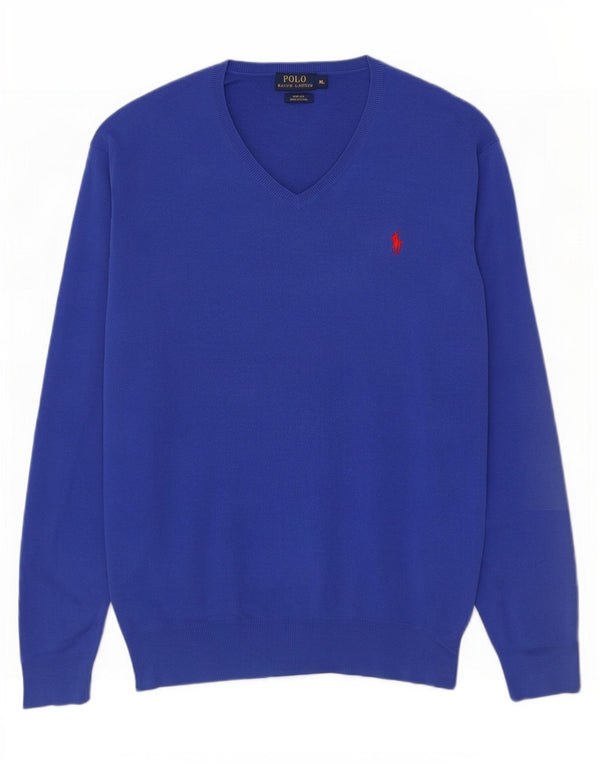 Polo Ralph Lauren Herren Slim Fit V-Ausschnitt Pullover Pullover XL Blau Baumwolle