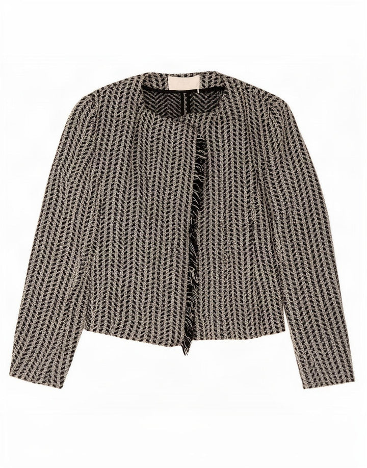 Hugo Boss Damen-Blazer, übergroß, offen, Gr. 10, Größe S, Schwarz, geometrisch