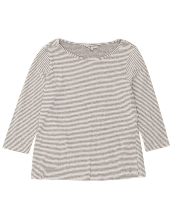 Crew Clothing Womens Top 3/4 Sleeve UK 16 Large Grey Striped Polyester