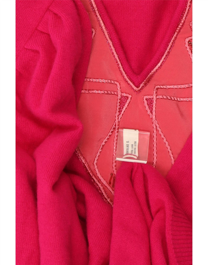 VINTAGE Damen Pullover mit V-Ausschnitt IT 50 XL Rosa Wolle