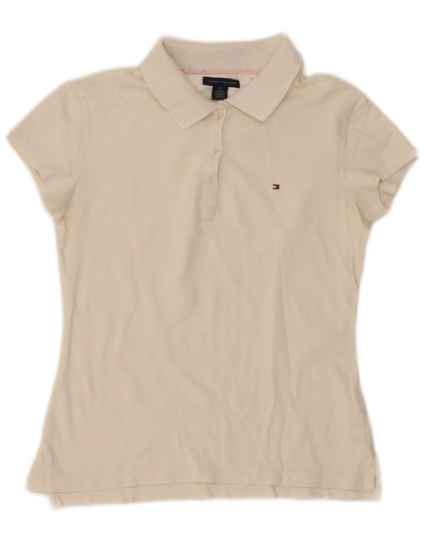 Tommy Hilfiger Damen Poloshirt UK 10 Small Weiße Baumwolle