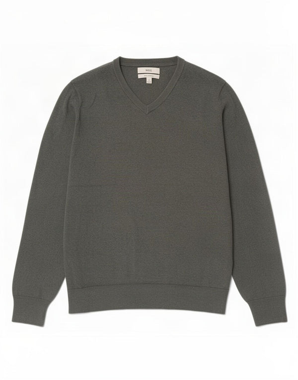 Marks & Spencer Mens V-Neck Jumper Sweater Large Green Cotton