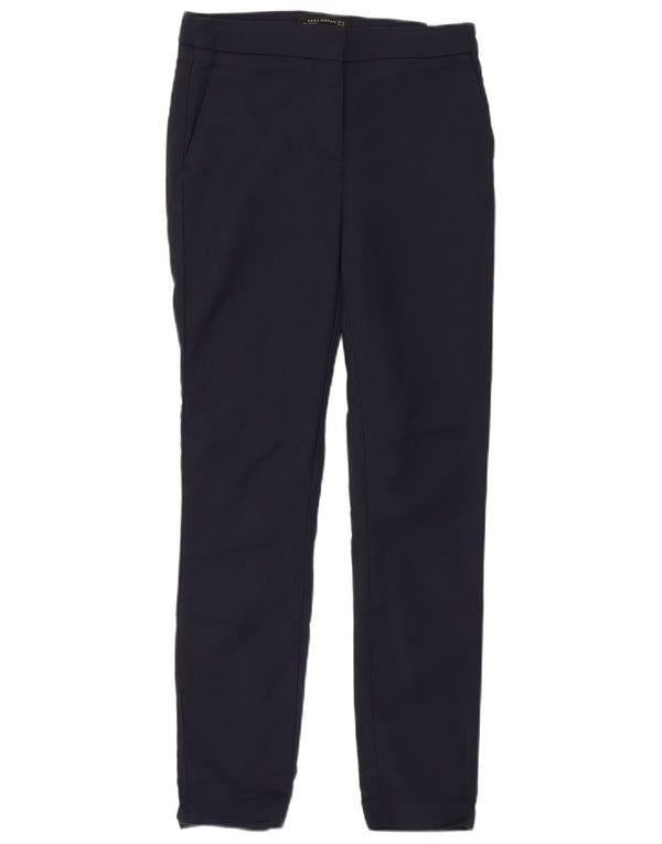 Zara Womens Slim Chino Trousers EU 36 XS W26 L30 Navy Blue Cotton