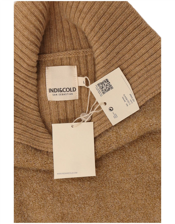 Indi & Cold Damen-Pullover, übergroß, Rollkragen, UK 16, Größe L, beige Wolle