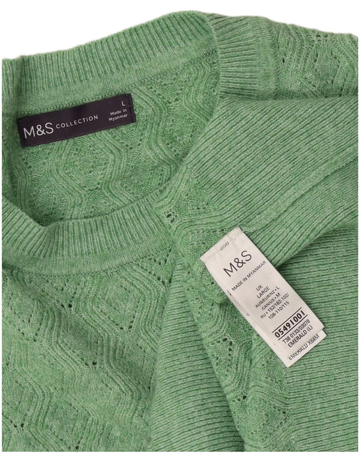 Marks & Spencer Damen-Pullover mit Rundhalsausschnitt, Gr. 16, Größe L, Grün, Polyester
