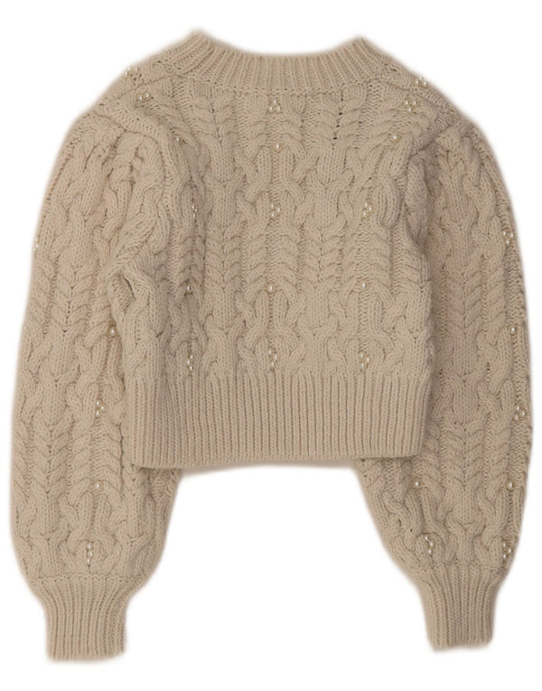 Zara Damen Crop Crew Neck Pullover Pullover UK 8 Small Off White Polyester