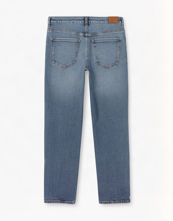 Zara Damen Distressed Straight Jeans EU 44 XL W34 L28 Blaue Baumwolle
