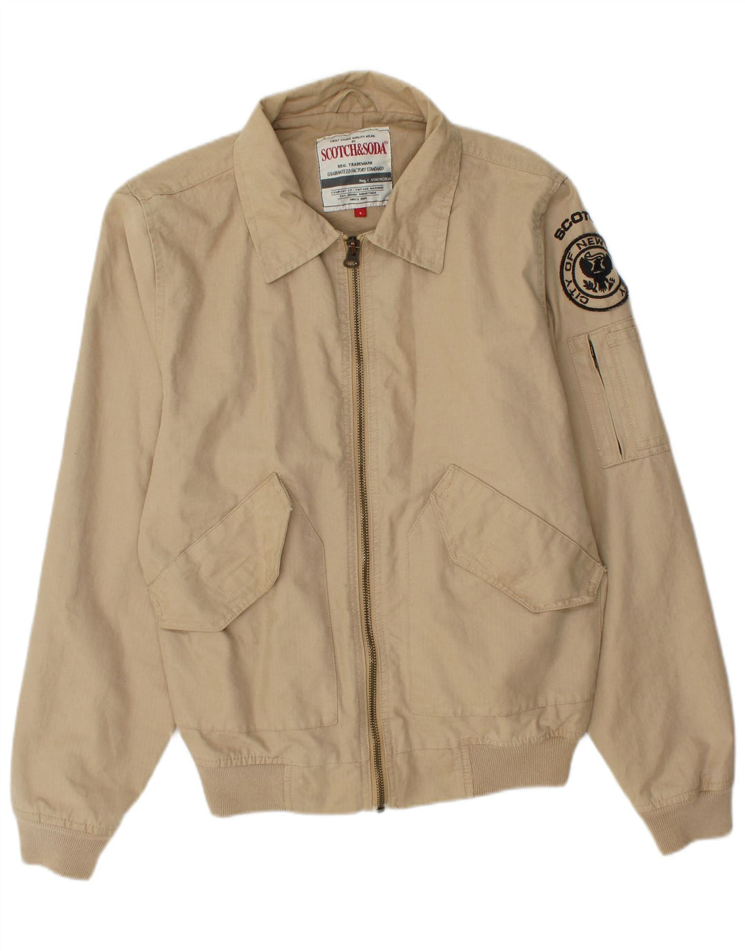SCOTCH & SODA Grafische Bomberjacke für Herren, UK 36, Größe S, Beige, Baumwolle