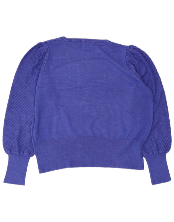 Marks & Spencer Damen Crop Pullover mit Rundhalsausschnitt UK 20 2XL Blaue Viskose