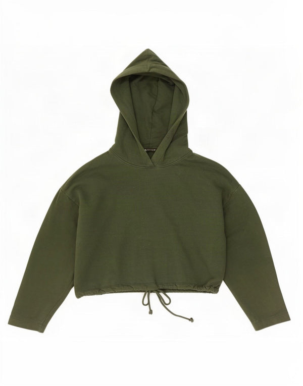 Zara Damen Crop Hoodie Pullover UK 16 Large Khaki Baumwolle