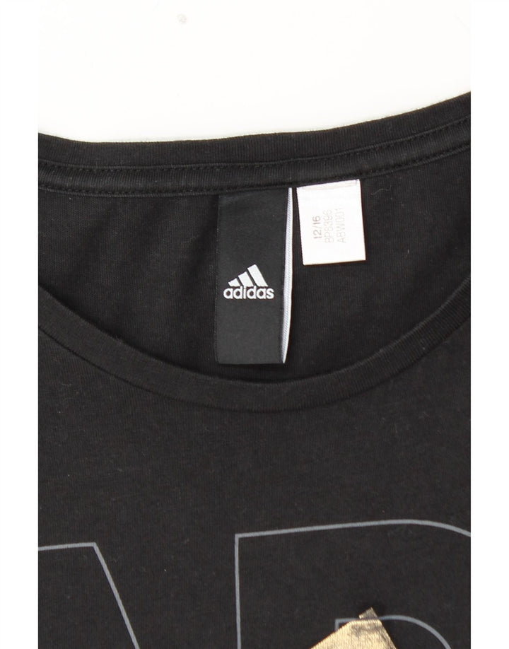 ADIDAS Damen Grafik T-Shirt Top UK 12 Medium Schwarz
