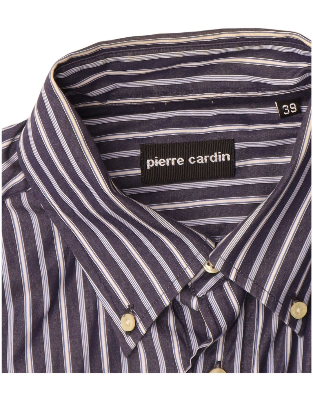 PIERRE CARDIN Herrenhemd Größe 39 Mittelblaue Nadelstreifen-Baumwolle