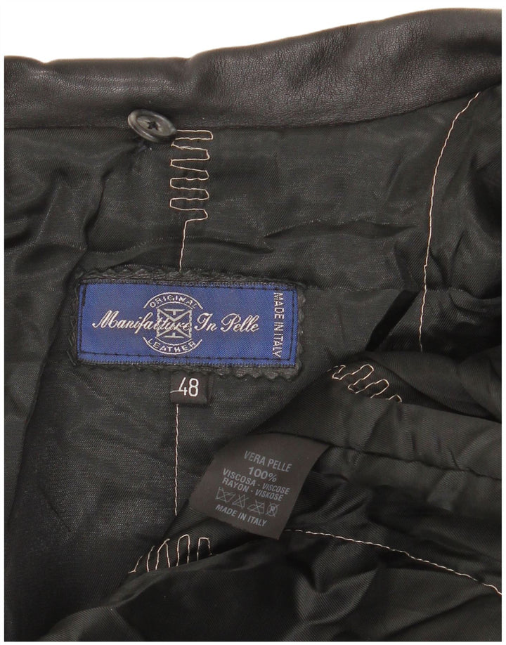 Vintage Damen Übergroßer Ledermantel IT 48 XL Schwarzes Leder
