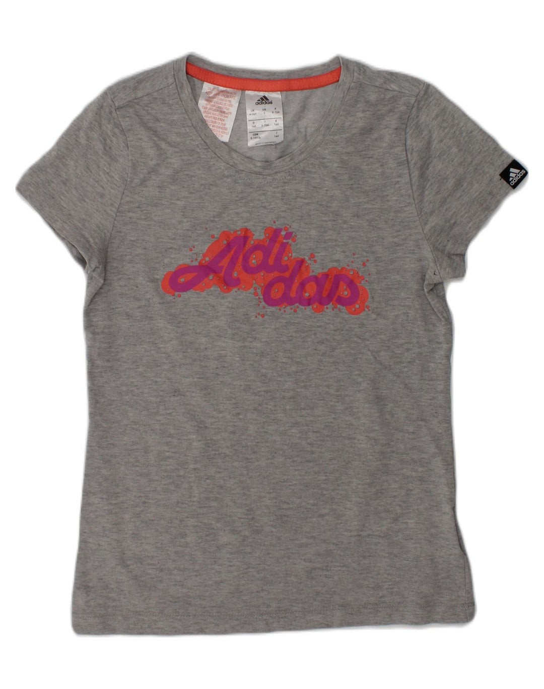 ADIDAS Girls Graphic T-Shirt Top 9-10 Years Grey Cotton | Vintage Adidas | Thrift | Second-Hand Adidas | Used Clothing | Messina Hembry 