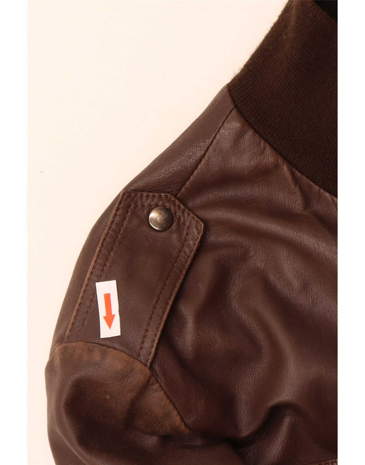 Vintage Herren Militärlederjacke IT 50 Großes braunes Leder