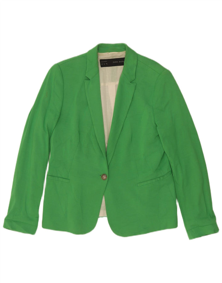 Zara Damen 1-Knopf-Blazerjacke UK 18 XL Grüne Baumwolle