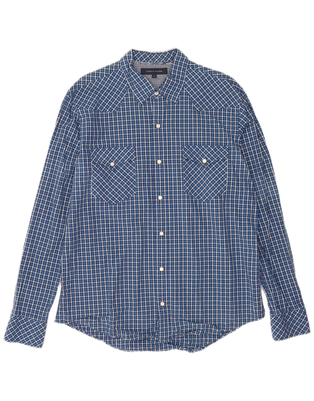 Tommy Hilfiger Herrenhemd, groß, blau kariert, Baumwolle