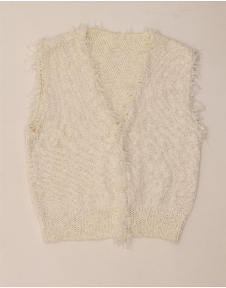 Vintage Damen Crop Weste Tank Top UK 10 Small Off White