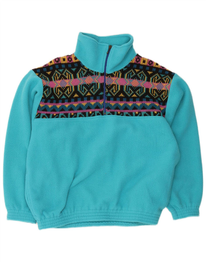 Vintage Herren-Fleecepullover mit Reißverschluss, mittelblau, geometrisch