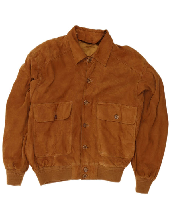 Vintage Herren Wildleder Bomberjacke UK 38 Mittelbraunes Leder