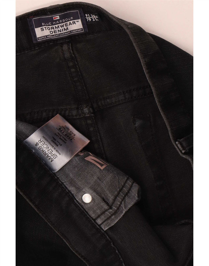 Marks & Spencer Herren Blue Harbor Straight Jeans W36 L31 Schwarze Baumwolle