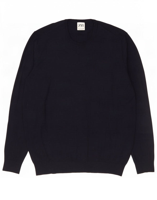 Zara Mens Crew Neck Jumper Sweater Large Black