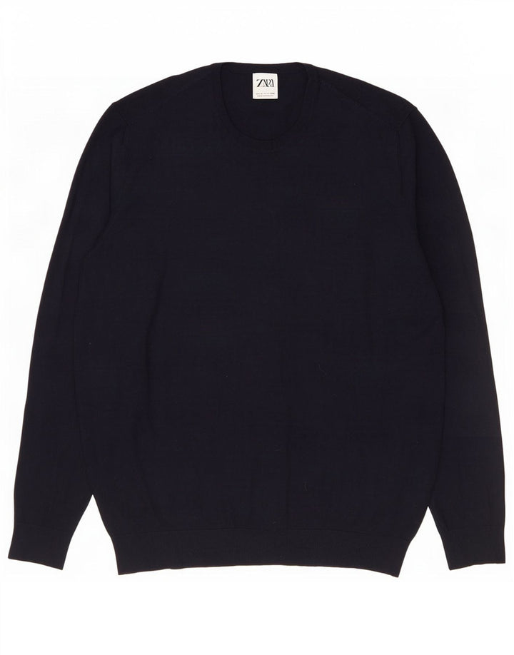 Zara Herren-Pullover mit Rundhalsausschnitt, Größe L, Schwarz