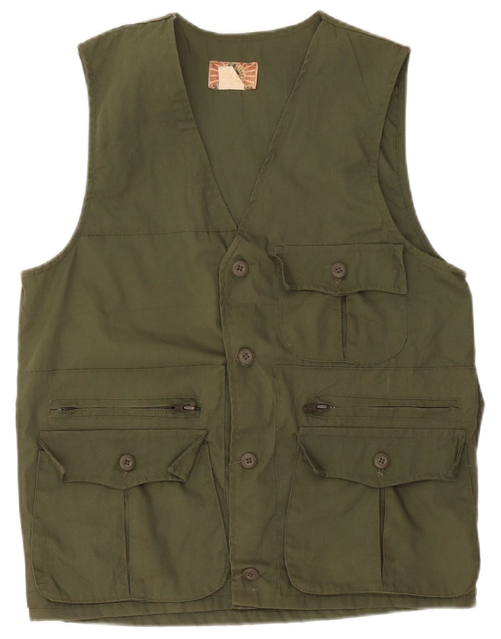 Vintage Herren Utility Gilet IT 46 Small Khaki Baumwolle