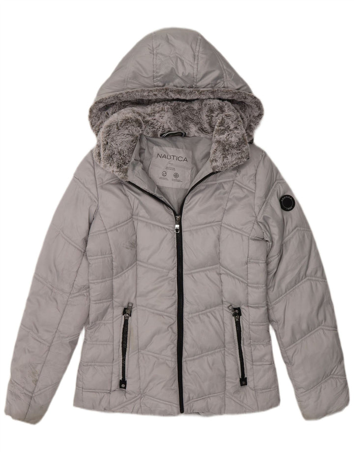 Nautica Wattierte Damenjacke mit Kapuze, UK 6, XS, Grau, Polyester