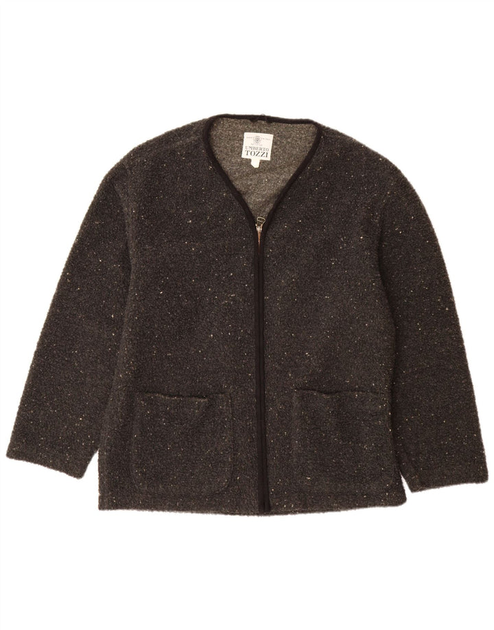 Vintage Damen Cardigan Pullover UK 18 XL Grau geflecktes Polyester