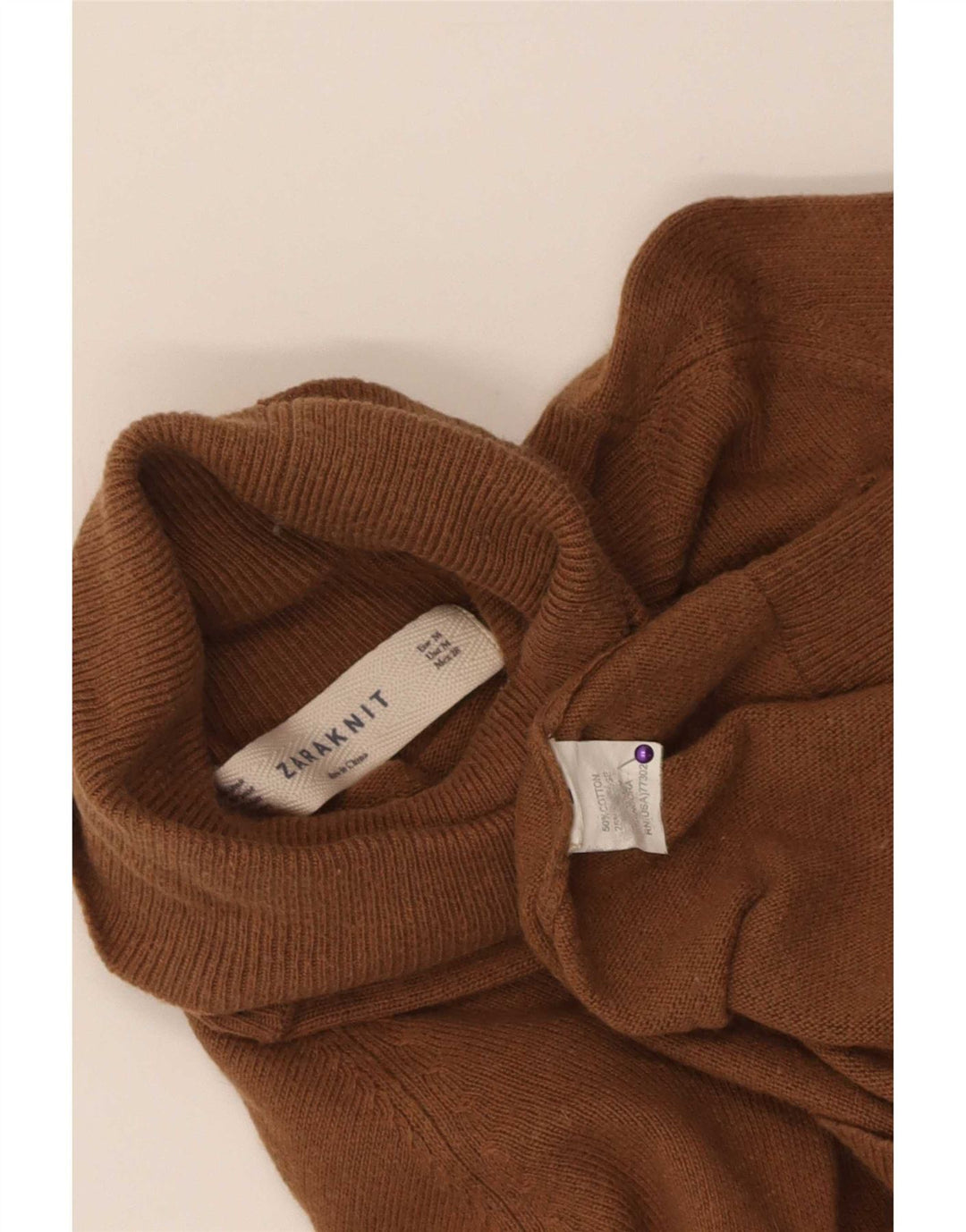 Zara Damen-Pullover mit Rollkragen, UK 12, mittelbraune Baumwolle