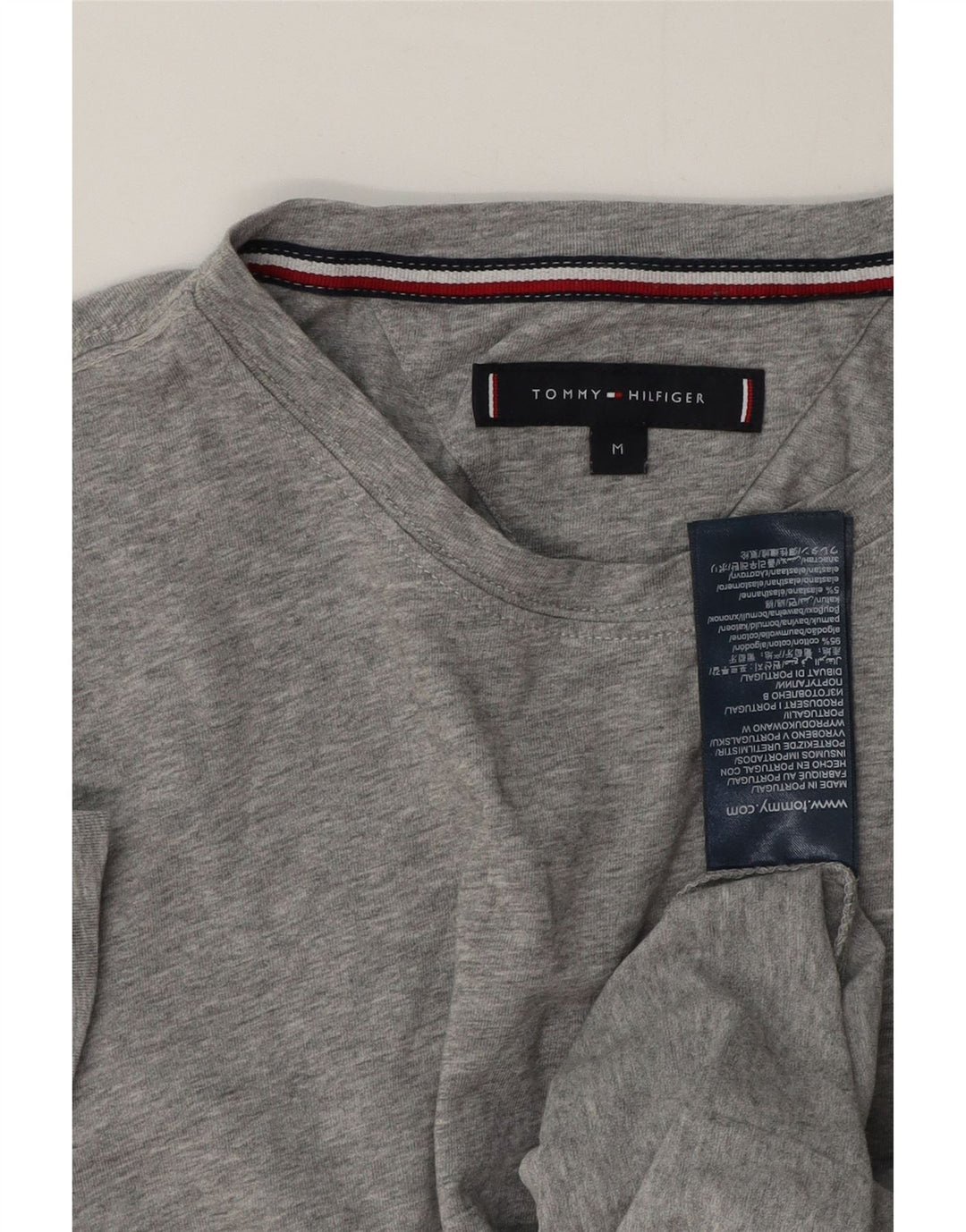 Tommy Hilfiger Herren-T-Shirt-Oberteil aus mittelgrau gefleckter Baumwolle