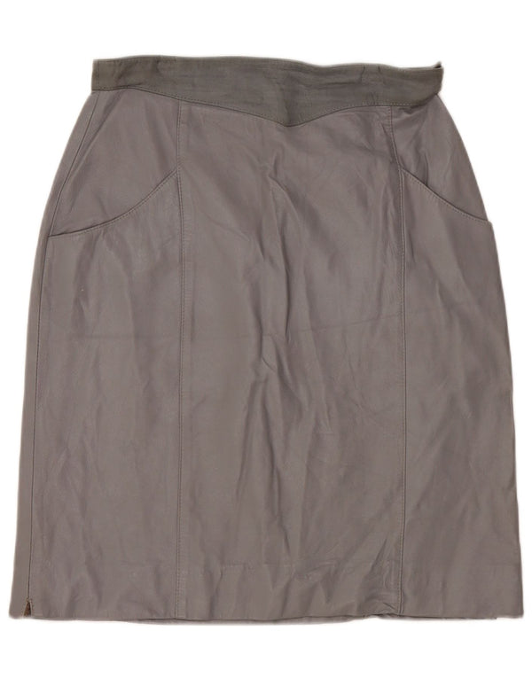 Vintage Damen High Waist Lederrock IT 48 XL W28 Graues Leder