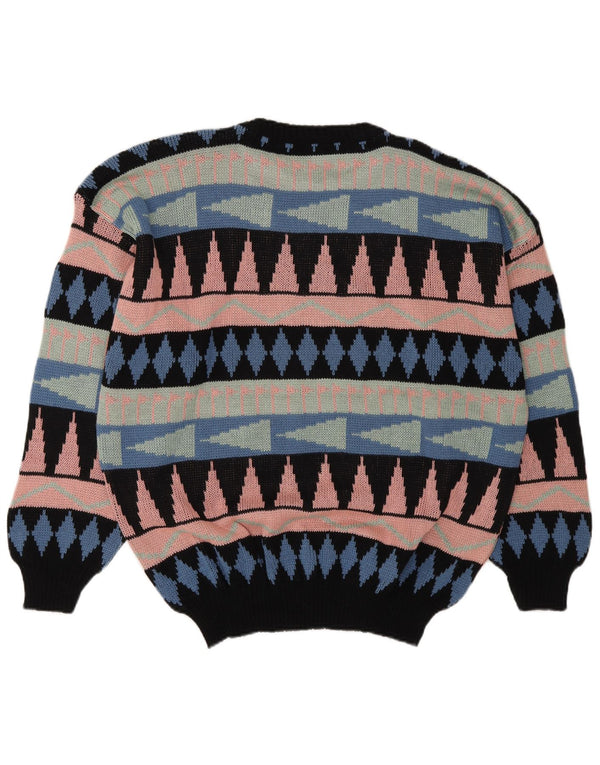 Vintage Mens Crew Neck Jumper Sweater Large Multicoloured Geometric Acrylic