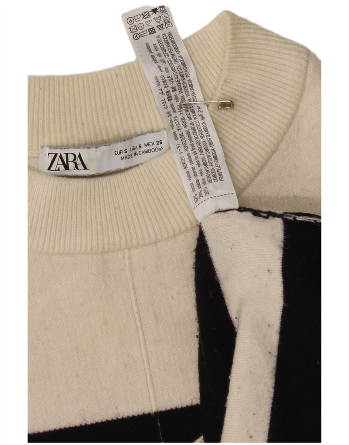 Zara Damen-Pullover, übergroß, Rundhalsausschnitt, Gr. 10, Größe S, weiß gestreift