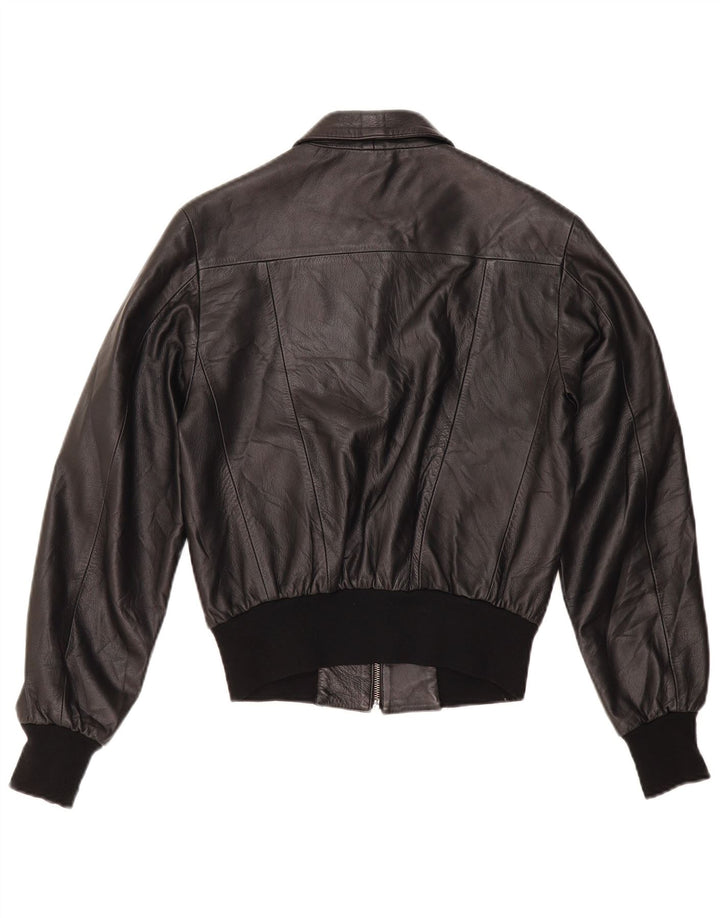 Vintage Damen Bomber Lederjacke IT 44 Mittelschwarzes Leder
