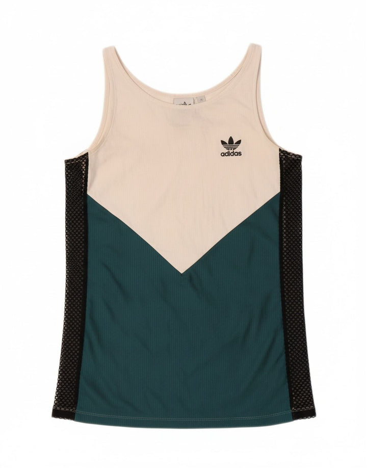 ADIDAS Womens Vest Top UK 10 Small White Colourblock Polyester Vintage Adidas and Second-Hand Adidas from Messina Hembry 