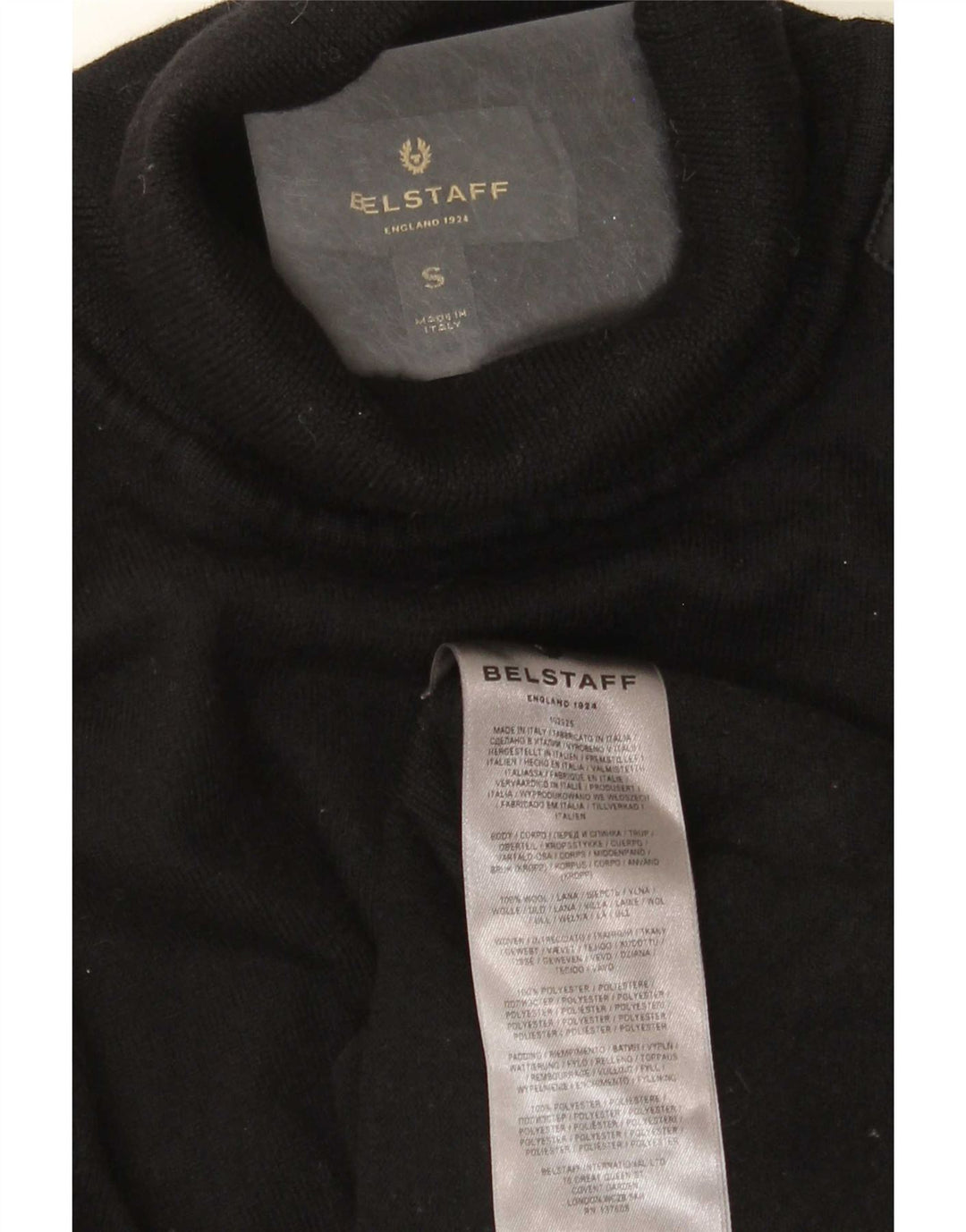 Belstaff Herren-Pullover mit Rollkragen, Größe S, schwarze Wolle