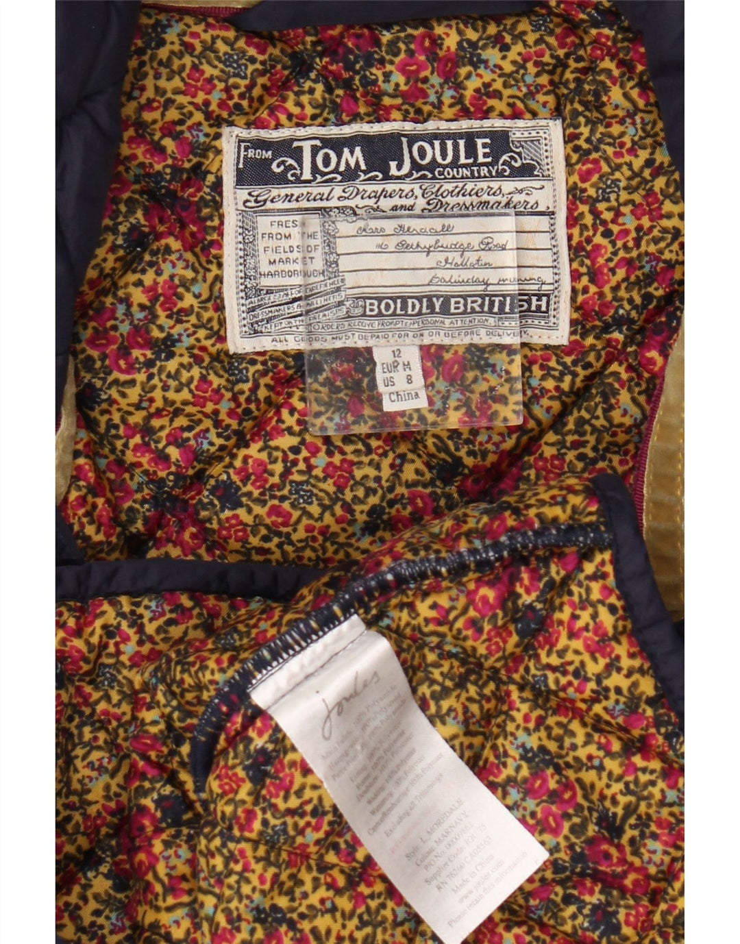 Tom Joule Damen Steppjacke UK 12 Medium Marineblau Polyamid