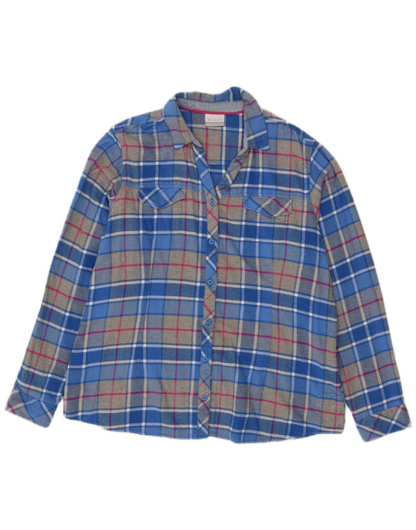 Columbia Damen-Oversize-Flanellhemd, UK 18, XL, blau karierte Baumwolle