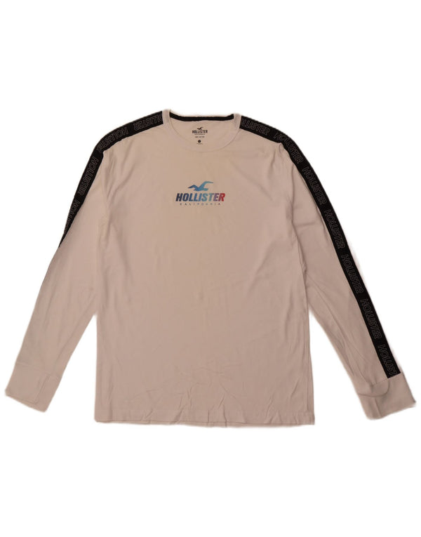 HOLLISTER Herren-Grafikoberteil mit langen Ärmeln, groß, weiße Colourblock-Baumwolle