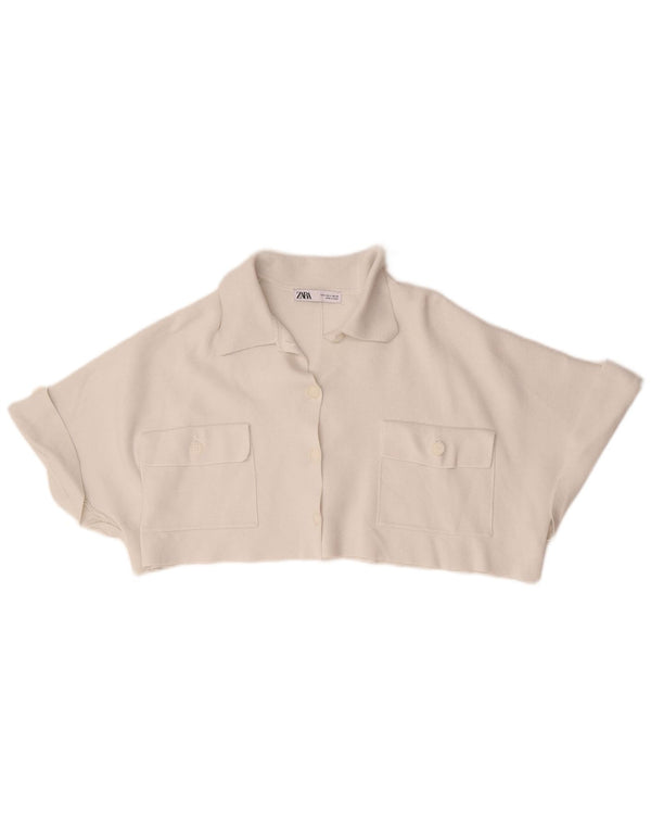 Zara Damen Crop Oversized Cardigan Top UK 10 Small Weiße Viskose