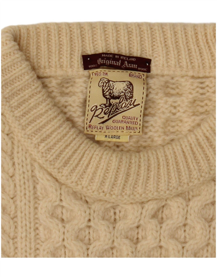 REPLAY Herren-Pullover mit Rundhalsausschnitt XL aus cremefarbener Wolle