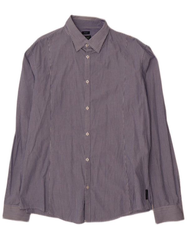 Armani Jeans Herren-Hemd, tailliert, 2XL, blaue Nadelstreifen-Baumwolle