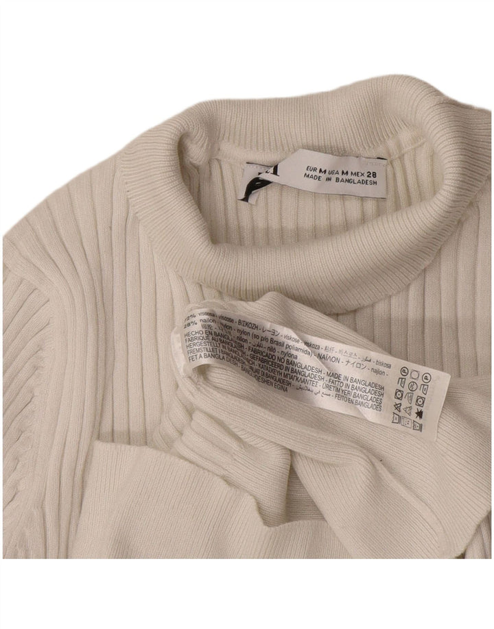 Zara Damen Crop Rollkragenpullover Pullover UK 12 Mittelweiße Viskose