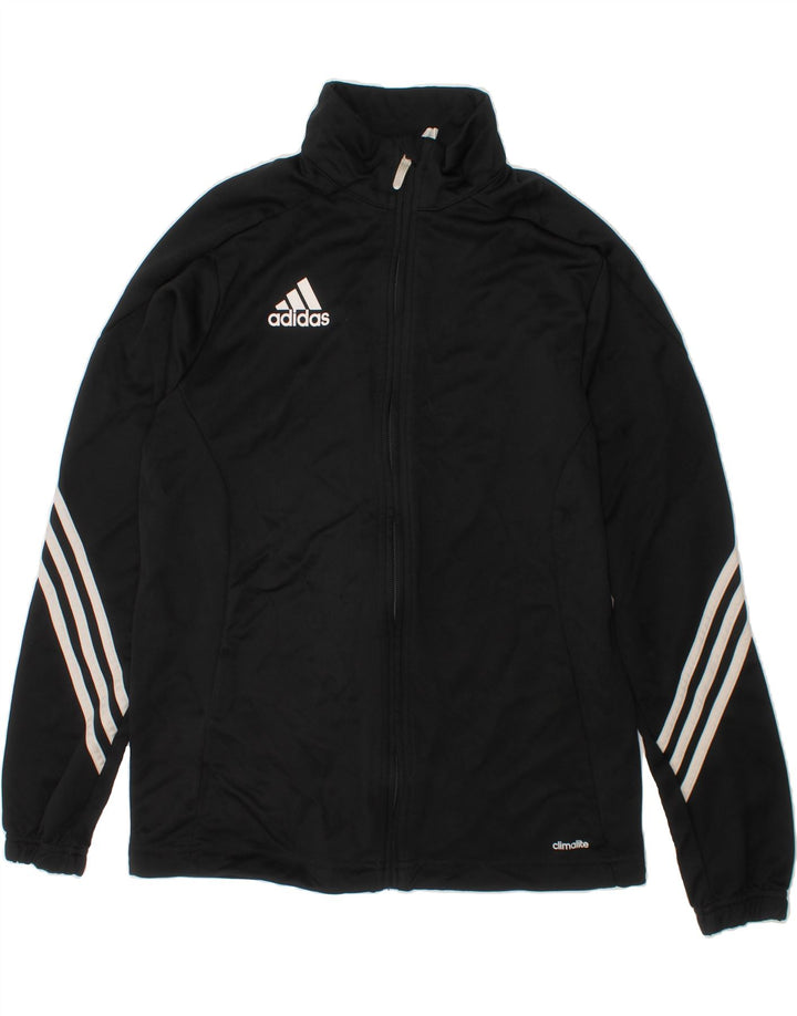 ADIDAS Boys Climalite Graphic Tracksuit Top Jacket 13-14 Years Black Vintage Adidas and Second-Hand Adidas from Messina Hembry 
