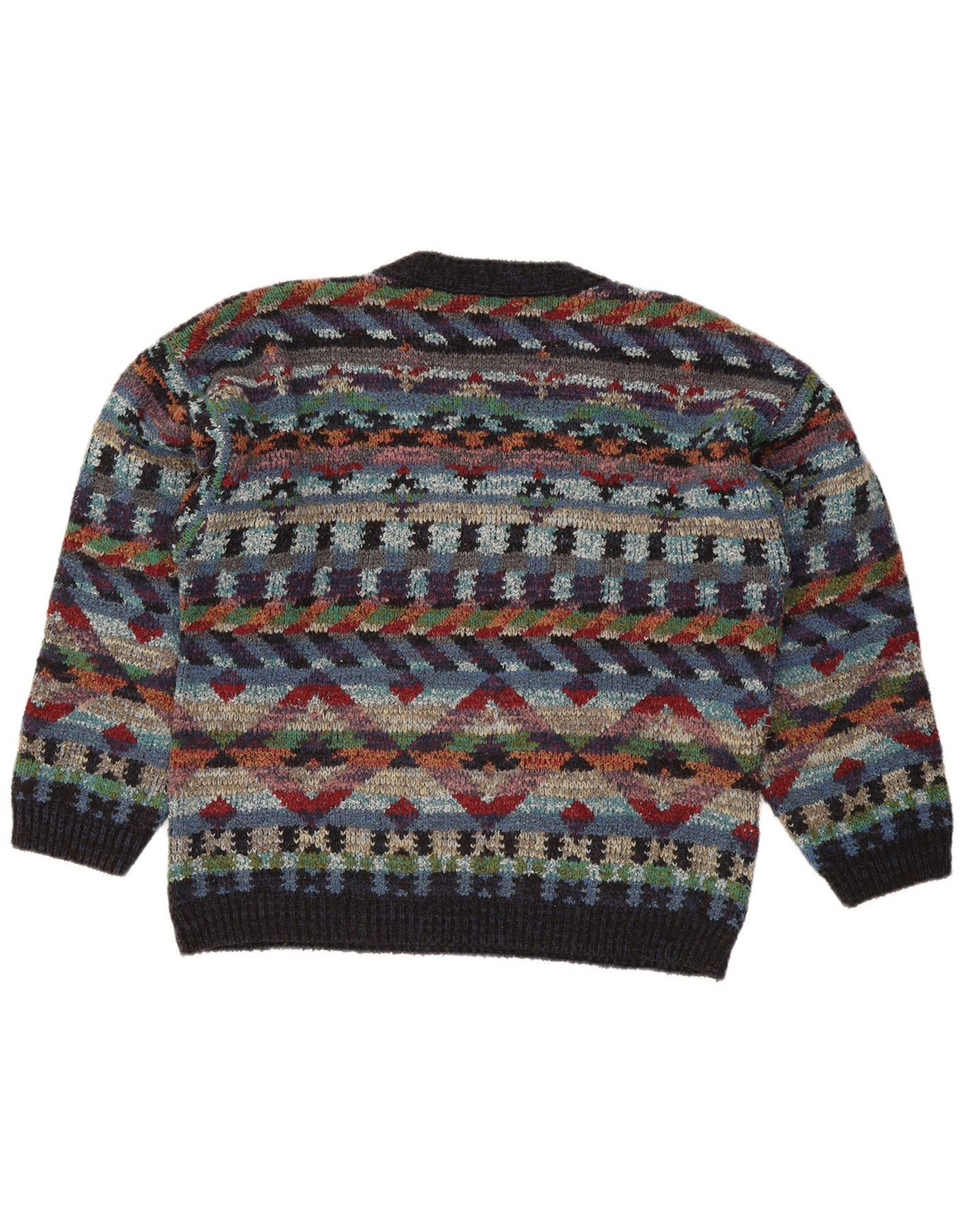 Vintage Herren V-Ausschnitt Pullover Pullover Medium Mehrfarbige geometrische Wolle