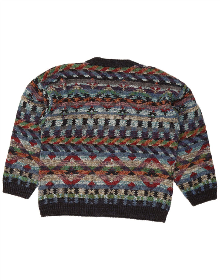 Vintage Herren V-Ausschnitt Pullover Pullover Medium Mehrfarbige geometrische Wolle