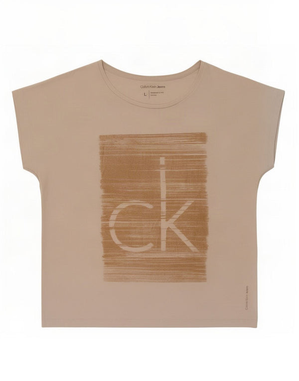 Calvin Klein Jeans Damen Grafik T-Shirt Top UK 16 Large Beige